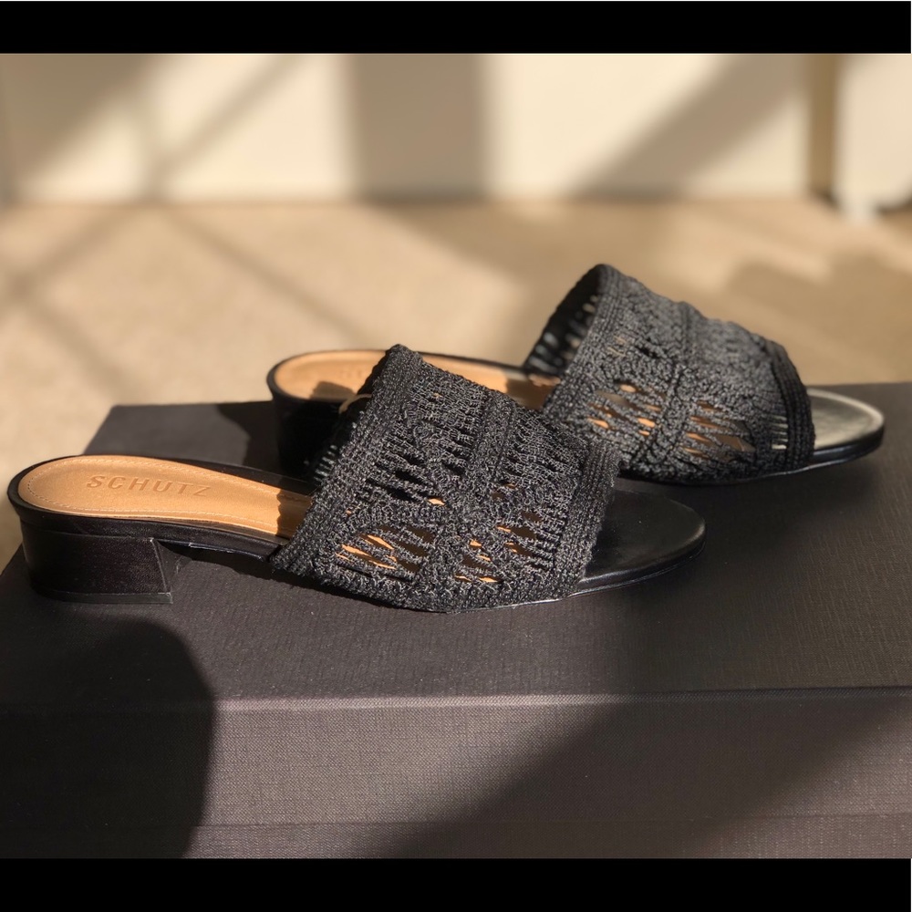 SCHUTZ Black Crochet Slide Mules